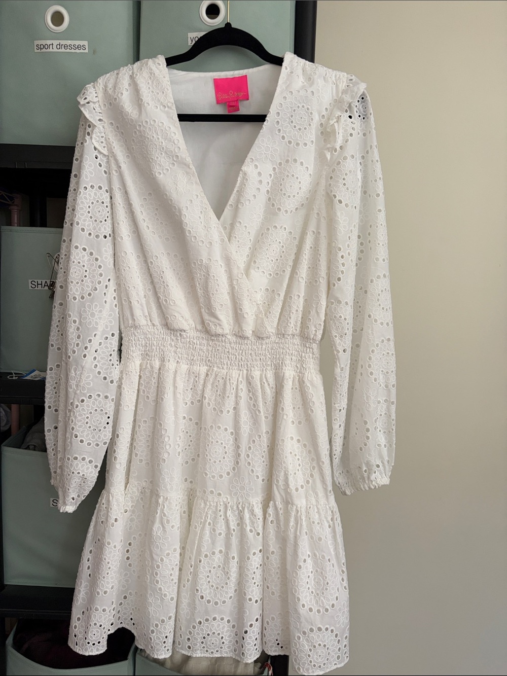 Lilly Pulitzer White Eyelet Long Sleeve V-Neck Dress